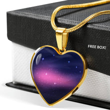 Load image into Gallery viewer, Pink and Blue Galaxy Nebula Stainless Steel Heart Shaped Pendant Necklace Gift Set