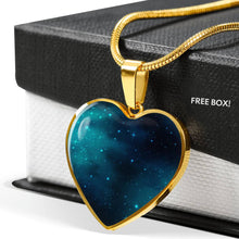 Load image into Gallery viewer, Teal and Blue Galaxy Design On Stainless Steel Heart Pendant Necklace