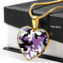 Load image into Gallery viewer, Purple, Gray, Black and White Camouflage Heart Shaped Stainless Steel Pendant Necklace