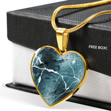 Load image into Gallery viewer, Light Blue Marble Design On Stainless Steel Heart Shaped Pendant Necklace