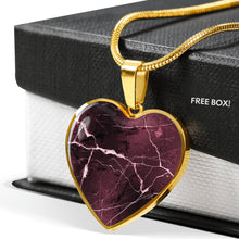 Load image into Gallery viewer, Burgundy Marble Design On Stainless Steel Heart Shaped Pendant
