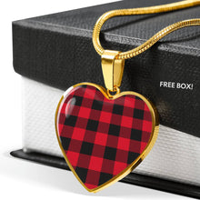 Load image into Gallery viewer, Buffalo Plaid Heart Shaped pendant Necklace Gift Set In Gold or Stainless Steel