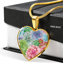 Load image into Gallery viewer, Succulents on Heart Shaped Stainless Steel Pendent Jewelry Necklace With Gift Box and Chain