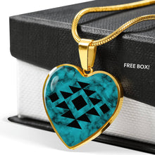Load image into Gallery viewer, Tribal Design Jewelry on Turquoise Faux Stone Stainless Steel Heart Shaped Pendant Necklace With Chain and Gift Box