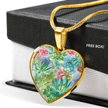 Load image into Gallery viewer, Succulents on Heart Shaped Stainless Steel Pendent Jewelry Necklace With Gift Box and Chain Colorful and Lush Design
