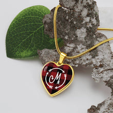 Load image into Gallery viewer, M Monogram Buffalo Plaid Heart Shaped Pendant Red and Black