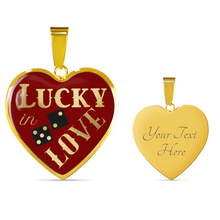 Load image into Gallery viewer, Lucky In Love Dice Red and Black Heart Shaped Pendant Stainless Steel or 18K Gold Finish Necklace Gift Set