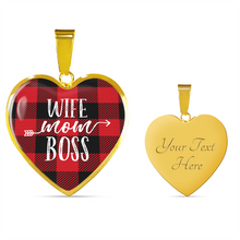 Load image into Gallery viewer, Wife Mom Boss Red Buffalo Plaid Heart Shaped Stainless Steel Pendant