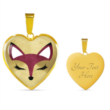 Load image into Gallery viewer, Pretty Burgundy Fox Face Heart Shaped Pendant Necklace Gift Set In Gold or Silver