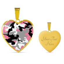 Load image into Gallery viewer, Rose Pink, Gray, Black and White Camouflage Heart Shaped Stainless Steel Pendant Necklace