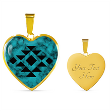 Load image into Gallery viewer, Tribal Design Jewelry on Turquoise Faux Stone Stainless Steel Heart Shaped Pendant Necklace With Chain and Gift Box