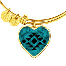 Load image into Gallery viewer, Tribal Design Jewelry on Turquoise Faux Stone Stainless Steel Heart Shaped Pendant Necklace With Chain and Gift Box
