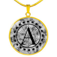 Load image into Gallery viewer, Spider Monogram on Gray Faux Marble Jewelry Stainless Steel Round Pendant Necklace With Chain and Gift Box