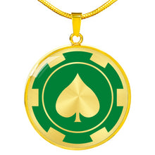 Load image into Gallery viewer, Poker Chip Green Necklace Pendant Stainless Steel With Optional 18K Gold Finish Gift Set Casino Gambling Token