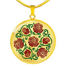Load image into Gallery viewer, Red and Green Rose Round Pendant Stainless Steel or Gold