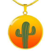 Load image into Gallery viewer, Cactus on Orange and Yellow Ombre Background Round Circle Pendant Necklace Jewelry