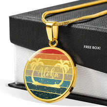 Load image into Gallery viewer, Aloha Hawaiian Style Jewelry With Palm Trees Pendant Necklace in Stainless Steel or 14K Gold Finish