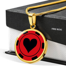 Load image into Gallery viewer, Poker Chip Black and Red Heart Suit Stainless Steel or 18K Gold Circle Pendant Necklace Casino Token
