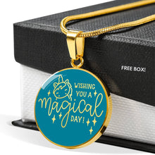 Load image into Gallery viewer, Wishing You A Magical Day Teal Circle Pendant Necklace