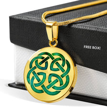 Load image into Gallery viewer, Green Watercolor Celtic Knot Pendant Necklace Knotwork