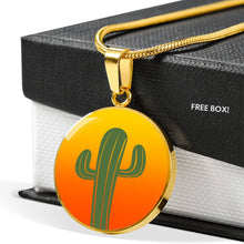 Load image into Gallery viewer, Cactus on Orange and Yellow Ombre Background Round Circle Pendant Necklace Jewelry