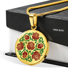Load image into Gallery viewer, Red and Green Rose Round Pendant Stainless Steel or Gold
