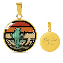 Load image into Gallery viewer, Retro Sunset Cactus Design on Circle Pendant Stainless Steel or 18K Gold Finish Includes Chain and Gift Box
