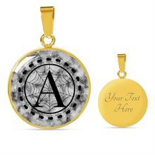 Load image into Gallery viewer, Spider Monogram on Gray Faux Marble Jewelry Stainless Steel Round Pendant Necklace With Chain and Gift Box