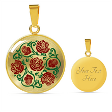 Load image into Gallery viewer, Red and Green Rose Round Pendant Stainless Steel or Gold