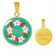 Load image into Gallery viewer, Aloha Hawaiian Floral Wreath Jewelry Round Circle Pendant Necklace With Gift Box and Chain in Stainless Steel or 18K Gold Finish