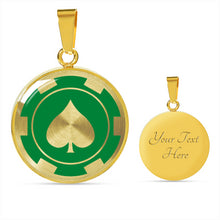 Load image into Gallery viewer, Poker Chip Green Necklace Pendant Stainless Steel With Optional 18K Gold Finish Gift Set Casino Gambling Token