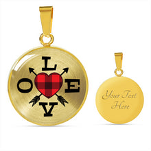Load image into Gallery viewer, Buffalo Plaid LOVE Circle Round Pendant Necklace Gift Set