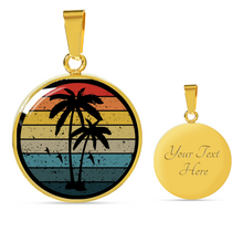 Load image into Gallery viewer, Retro Sunset With Palm Trees and Seagulls Circle Pendant Stainless Steel Necklace With Gift Box