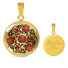 Load image into Gallery viewer, Red and Black Roses on Round Pendant In Stainless Steel or Gold