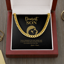 Load image into Gallery viewer, Dearest Son Message Card With Cuban Miami Style Link Chain Necklace With Gift Box