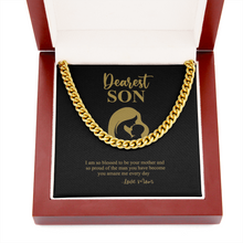 Load image into Gallery viewer, Dearest Son Message Card With Cuban Miami Style Link Chain Necklace With Gift Box