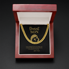 Load image into Gallery viewer, Dearest Son Message Card With Cuban Miami Style Link Chain Necklace With Gift Box