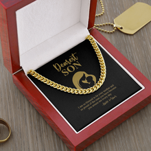 Load image into Gallery viewer, Dearest Son Message Card With Cuban Miami Style Link Chain Necklace With Gift Box