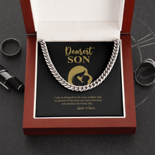 Load image into Gallery viewer, Dearest Son Message Card With Cuban Miami Style Link Chain Necklace With Gift Box