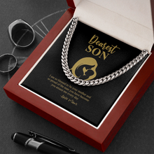 Load image into Gallery viewer, Dearest Son Message Card With Cuban Miami Style Link Chain Necklace With Gift Box
