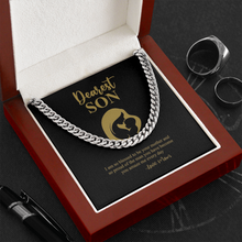 Load image into Gallery viewer, Dearest Son Message Card With Cuban Miami Style Link Chain Necklace With Gift Box