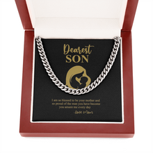 Load image into Gallery viewer, Dearest Son Message Card With Cuban Miami Style Link Chain Necklace With Gift Box