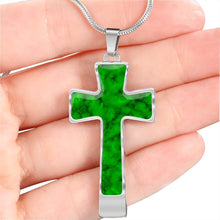 Load image into Gallery viewer, Green Faux Marble Cross Pendant Necklace Stainless Steel With Chain and Gift Set