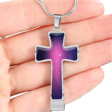 Load image into Gallery viewer, Pink and Purple Galaxy Cross Stainless Steel Necklace Gift Set