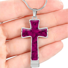 Load image into Gallery viewer, Magenta Faux Marble Cross Pendant Necklace Stainless Steel With Chain and Gift Box
