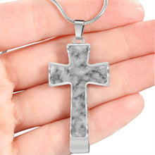 Load image into Gallery viewer, Gray Faux Marble Stainless Steel Cross Pendant Necklace With Chain and Gift Box