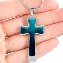Load image into Gallery viewer, Teal Galaxy Cross Stainless Steel Pendant Necklace
