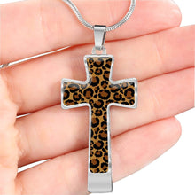 Load image into Gallery viewer, Leopard Print Christian Cross In Stainless Steel or Gold With Chain and Gift Box