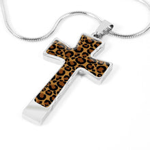 Load image into Gallery viewer, Leopard Print Christian Cross In Stainless Steel or Gold With Chain and Gift Box