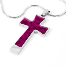 Load image into Gallery viewer, Magenta Faux Marble Cross Pendant Necklace Stainless Steel With Chain and Gift Box